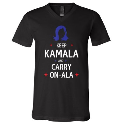 Keep Kamala And Carry On A La Kamala Harris 2024 Gift V-Neck T-Shirt