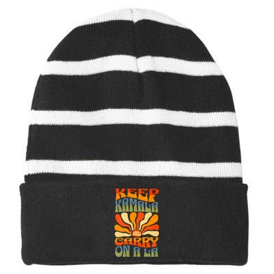 Keep Kamala And Carry On A La Striped Beanie with Solid Band