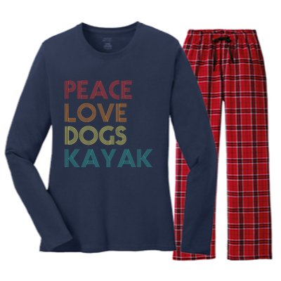 Kayaker Kayaking Apparel Kayak And Dog Lovers Vintage Retro Women's Long Sleeve Flannel Pajama Set 