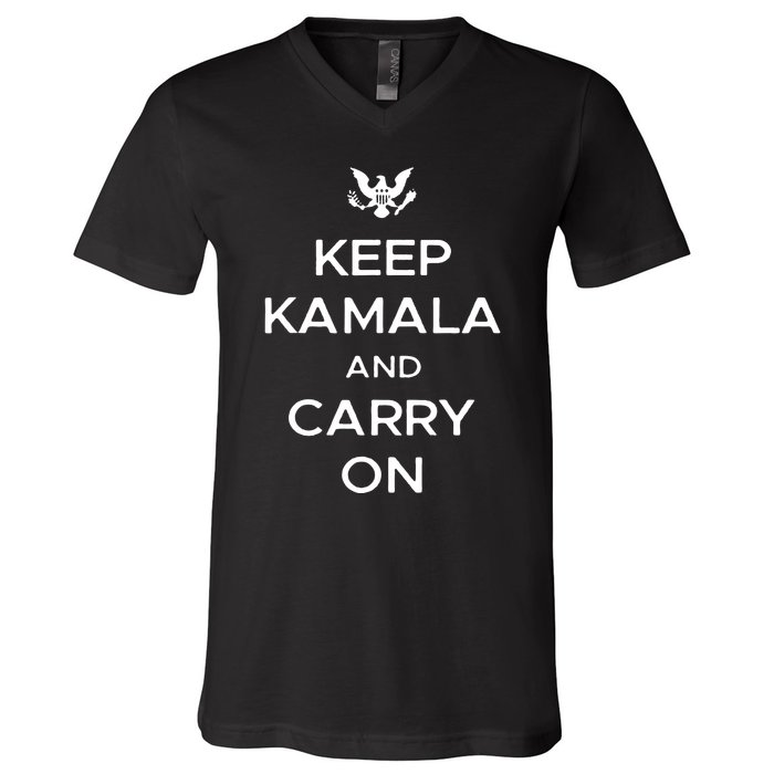 Keep Kamala And Carry On V-Neck T-Shirt