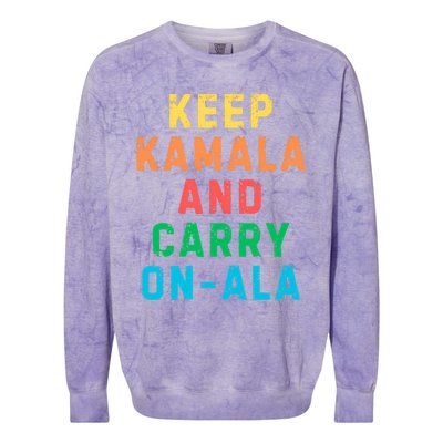 Keep Kamala And Carry Onala Kamala Vote Blue Election 2024 Long Sleeve Colorblast Crewneck Sweatshirt