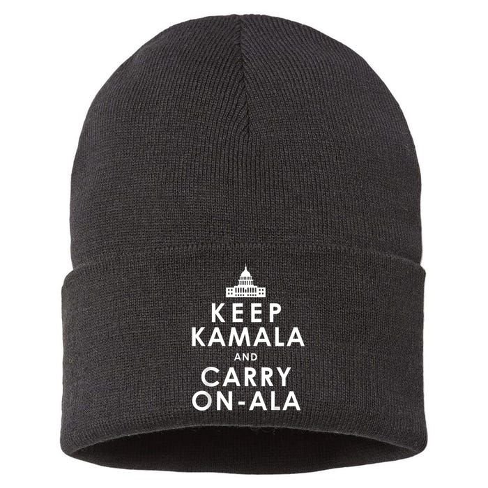 Keep Kamala And Carry On Ala Funny Harris White House Sustainable Knit Beanie