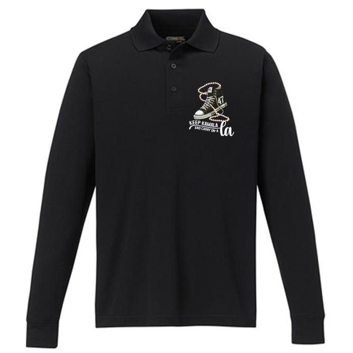 Keep Kamala And Carry Onala Kamala Harris President 2024 Performance Long Sleeve Polo