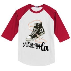 Keep Kamala And Carry Onala Kamala Harris President 2024 Kids Colorblock Raglan Jersey