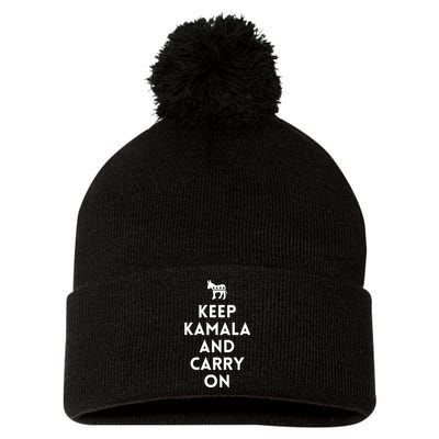 Keep Kamala And Carry On Pom Pom 12in Knit Beanie