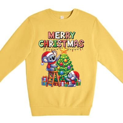 Koalalala Koala Bear Decorating Christmas Tree Santa Hat Gift Premium Crewneck Sweatshirt