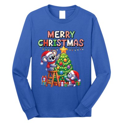 Koalalala Koala Bear Decorating Christmas Tree Santa Hat Gift Long Sleeve Shirt