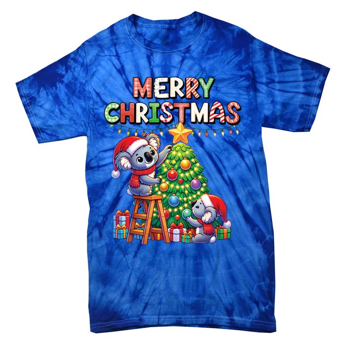 Koalalala Koala Bear Decorating Christmas Tree Santa Hat Gift Tie-Dye T-Shirt