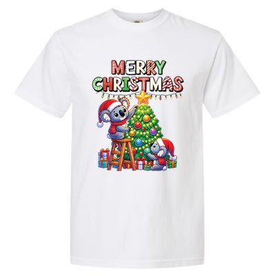 Koalalala Koala Bear Decorating Christmas Tree Santa Hat Gift Garment-Dyed Heavyweight T-Shirt