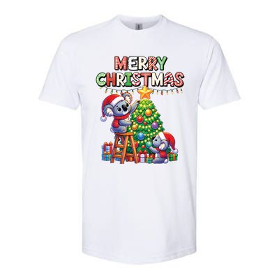 Koalalala Koala Bear Decorating Christmas Tree Santa Hat Gift Softstyle CVC T-Shirt