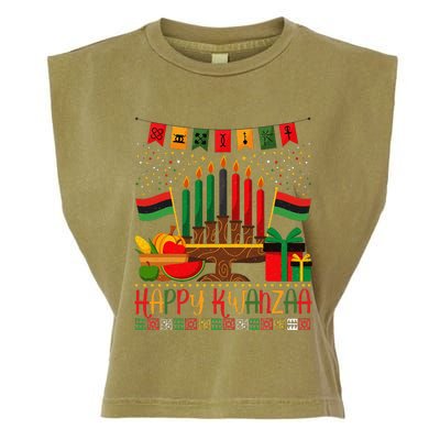 Kwanzaa Kinara Candles Kwanzaa Principles Happy Kwanzaa Garment-Dyed Women's Muscle Tee