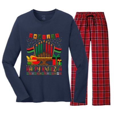 Kwanzaa Kinara Candles Kwanzaa Principles Happy Kwanzaa Women's Long Sleeve Flannel Pajama Set 