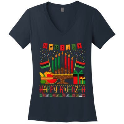 Kwanzaa Kinara Candles Kwanzaa Principles Happy Kwanzaa Women's V-Neck T-Shirt