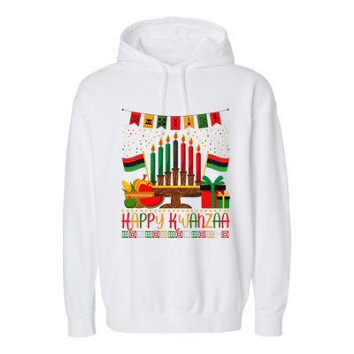 Kwanzaa Kinara Candles Kwanzaa Principles Happy Kwanzaa Garment-Dyed Fleece Hoodie