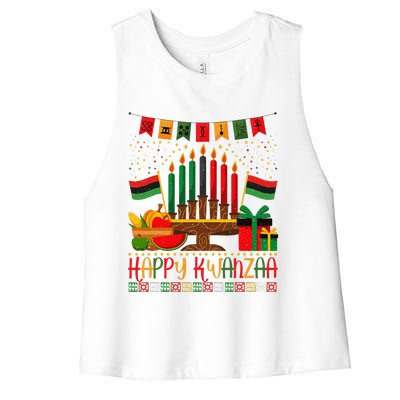 Kwanzaa Kinara Candles Kwanzaa Principles Happy Kwanzaa Women's Racerback Cropped Tank