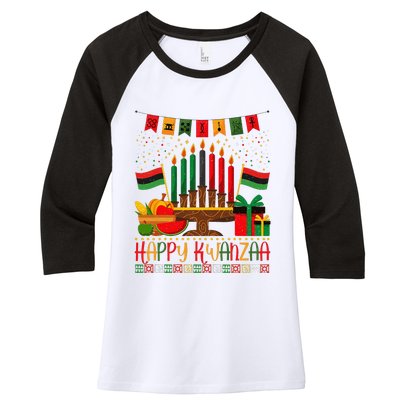 Kwanzaa Kinara Candles Kwanzaa Principles Happy Kwanzaa Women's Tri-Blend 3/4-Sleeve Raglan Shirt