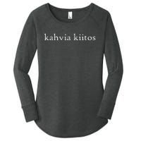 Kahvia Kiitos COFFEE PLEASE Finnish Language Group Trip Cafe Women's Perfect Tri Tunic Long Sleeve Shirt