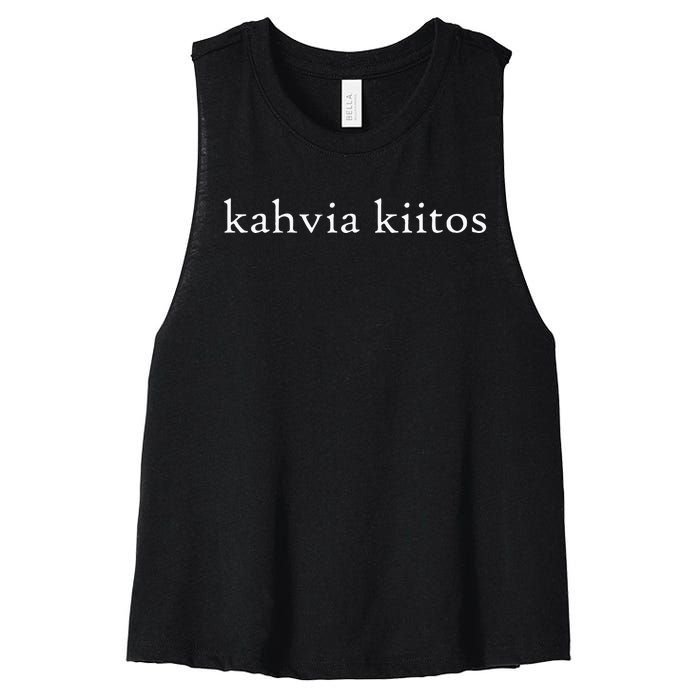 Kahvia Kiitos COFFEE PLEASE Finnish Language Group Trip Cafe Women's Racerback Cropped Tank