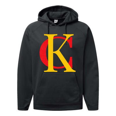 Kc Kansas City Red Yellow & Black Kc Classic Kc Initials Performance Fleece Hoodie