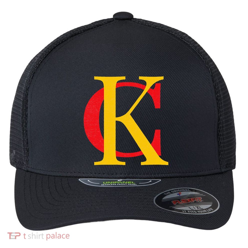 Kc Kansas City Red Yellow & Black Kc Classic Kc Initials Flexfit Unipanel Trucker Cap