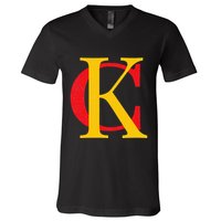 Kc Kansas City Red Yellow & Black Kc Classic Kc Initials V-Neck T-Shirt