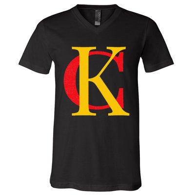 Kc Kansas City Red Yellow & Black Kc Classic Kc Initials V-Neck T-Shirt