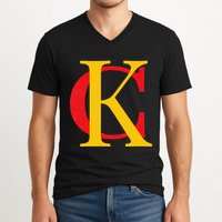Kc Kansas City Red Yellow & Black Kc Classic Kc Initials V-Neck T-Shirt