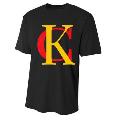 Kc Kansas City Red Yellow & Black Kc Classic Kc Initials Performance Sprint T-Shirt