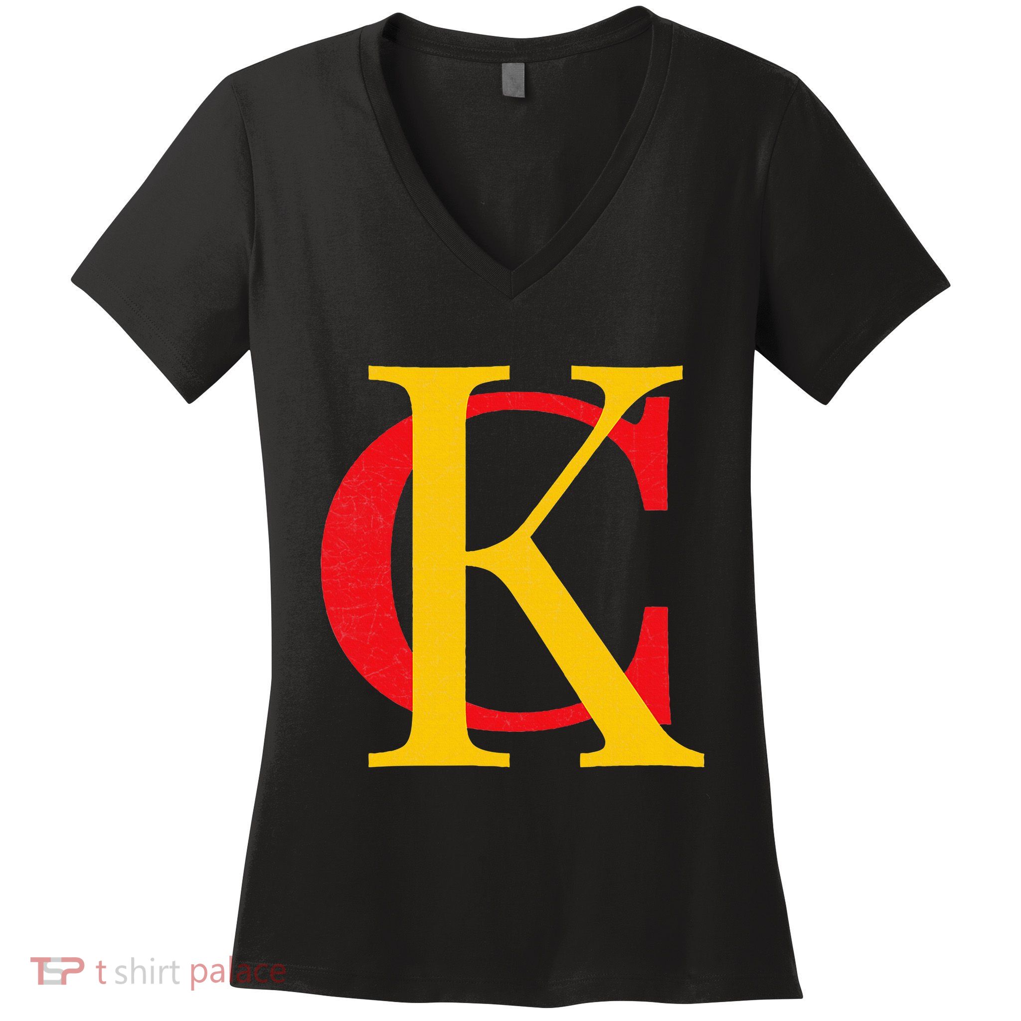 Kc Kansas City Red Yellow & Black Kc Classic Kc Initials Women's V-Neck T-Shirt