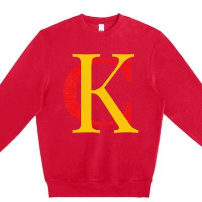 Kc Kansas City Red Yellow & Black Kc Classic Kc Initials Premium Crewneck Sweatshirt