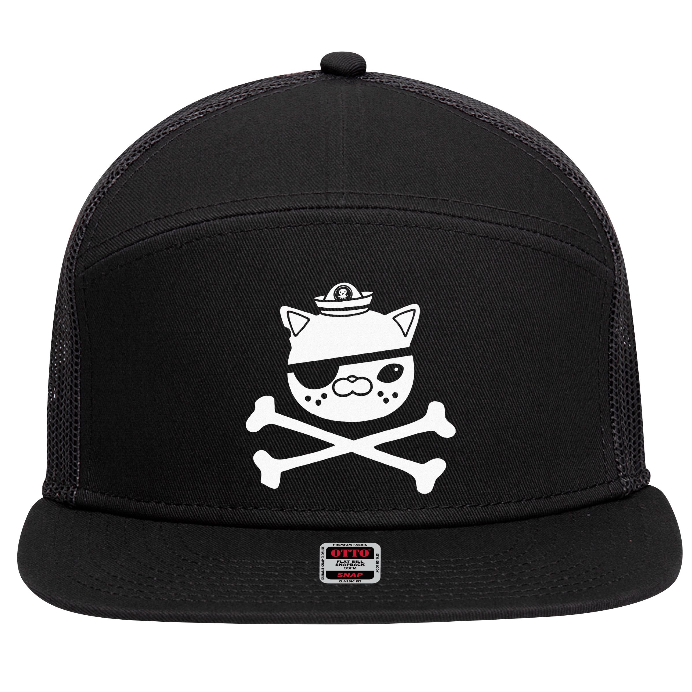 Kids Kwazii Cute Funny Pirate Cat Kids 7 Panel Mesh Trucker Snapback Hat