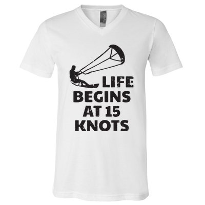 Kiteboarding Kitesurfing Funny 15 Knots Joke Kiteboarder V-Neck T-Shirt