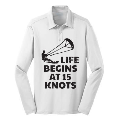 Kiteboarding Kitesurfing Funny 15 Knots Joke Kiteboarder Silk Touch Performance Long Sleeve Polo