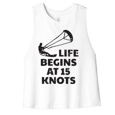 Kiteboarding Kitesurfing Funny 15 Knots Joke Kiteboarder Women's Racerback Cropped Tank