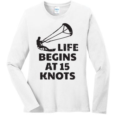 Kiteboarding Kitesurfing Funny 15 Knots Joke Kiteboarder Ladies Long Sleeve Shirt