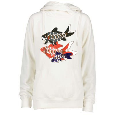 Koinobori Koi Family Raglan Baseball Womens Funnel Neck Pullover Hood