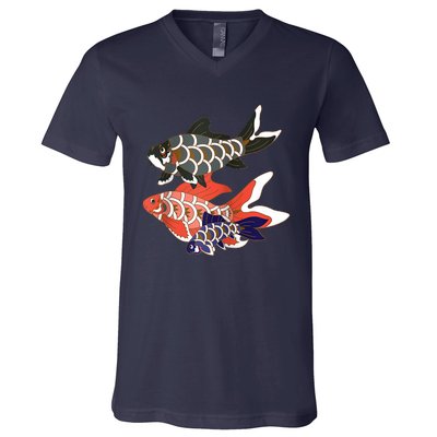 Koinobori Koi Family Raglan Baseball V-Neck T-Shirt