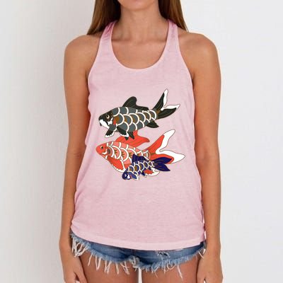 Koinobori Koi Family Raglan Baseball Women's Knotted Racerback Tank