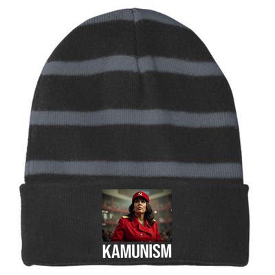 Kamunism Kamala Harris 2024 Election Communism Humor Striped Beanie with Solid Band