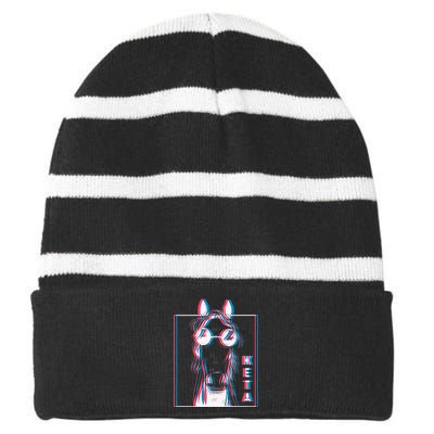 Keta Ketamine Horse Rave DJ Party Techno Striped Beanie with Solid Band