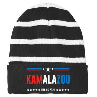 Kamalazoo Kamala Harris 2024 Funny Political Sayings Striped Beanie with Solid Band