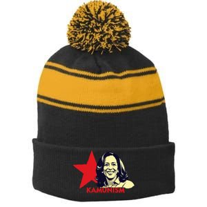 Kamunism Kamala Harris 2024 Elections Funny Trend Stripe Pom Pom Beanie