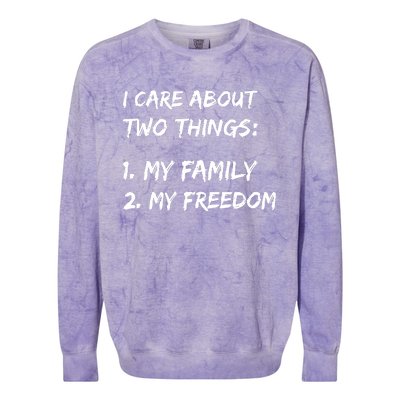 Kat Kanada I Care About Two Things 1 My Family 2 My Freedom Colorblast Crewneck Sweatshirt