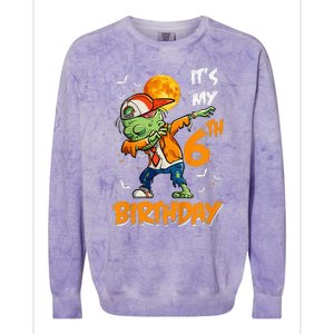 Kids Kids Its My 6th Birthday Dabbing Zombie Halloween Costume Colorblast Crewneck Sweatshirt