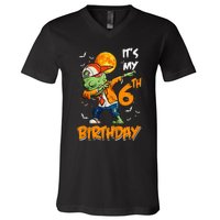 Kids Kids Its My 6th Birthday Dabbing Zombie Halloween Costume V-Neck T-Shirt