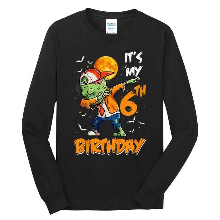 Kids Kids Its My 6th Birthday Dabbing Zombie Halloween Costume Tall Long Sleeve T-Shirt