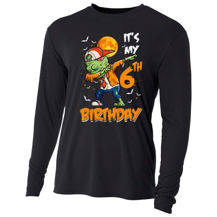 Kids Kids Its My 6th Birthday Dabbing Zombie Halloween Costume Cooling Performance Long Sleeve Crew