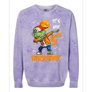 Kids Kids Its My 5th Birthday Dabbing Zombie Halloween Costume Colorblast Crewneck Sweatshirt