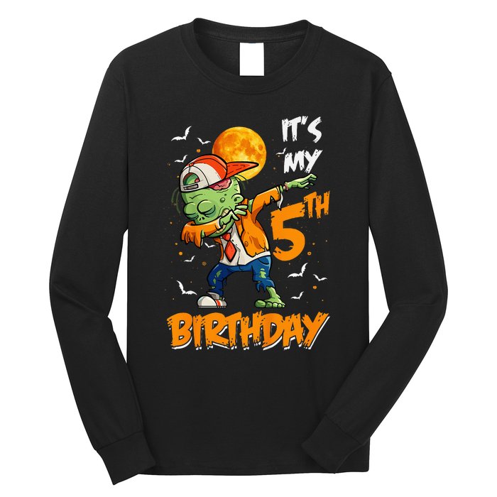 Kids Kids Its My 5th Birthday Dabbing Zombie Halloween Costume Long Sleeve Shirt