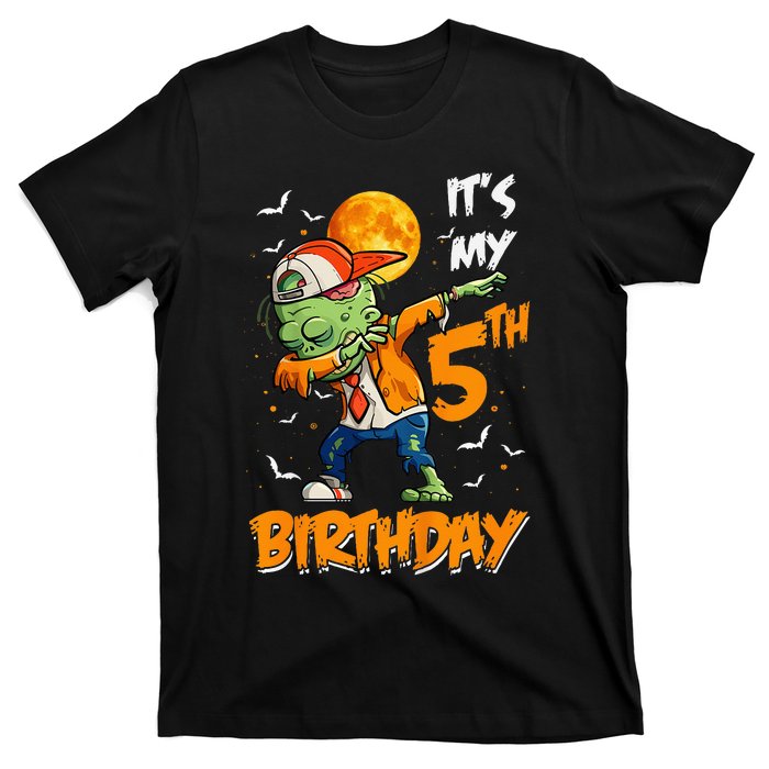 Kids Kids Its My 5th Birthday Dabbing Zombie Halloween Costume T-Shirt